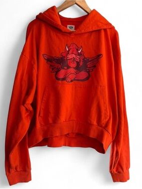 Boys Lie Cropped Hoodie Orange Angel Graphic Streetwear Y2K Oversized